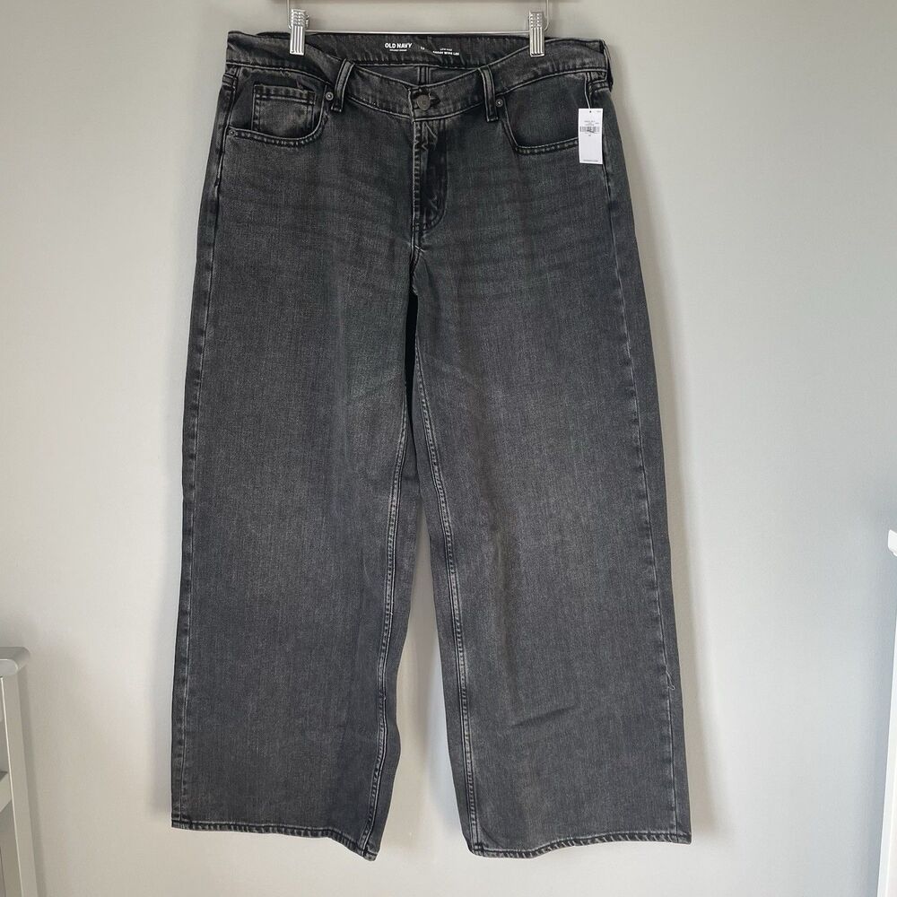 Old Navy Low Rise Baggy Wide Leg Denim Jeans Pants Cotton Blend Black Size 12